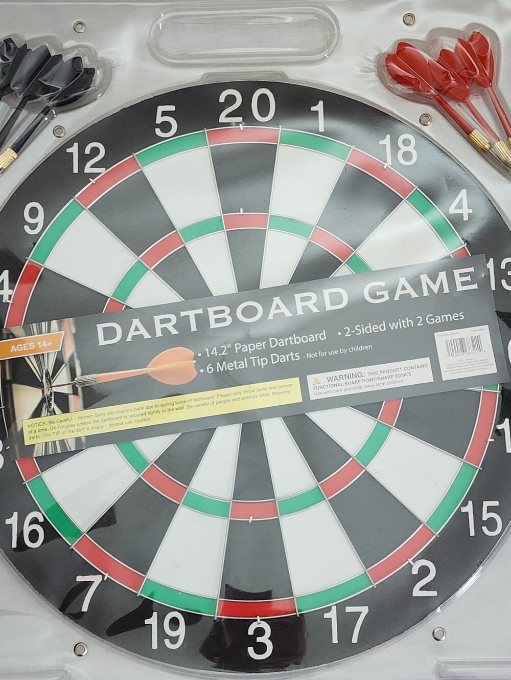 New Dartboard Game Double Sided 15inch Board With Darts Gameroom Mancave